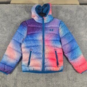 Under Armour Kids Galaxy Puffer Jacket Blue Pink Ombre Full Zip Hooded YMD 10-12